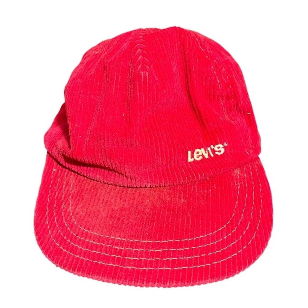 Levis Corduroy Hat Womens OS Red Vintage Embroidered Snapback Baseball Cap